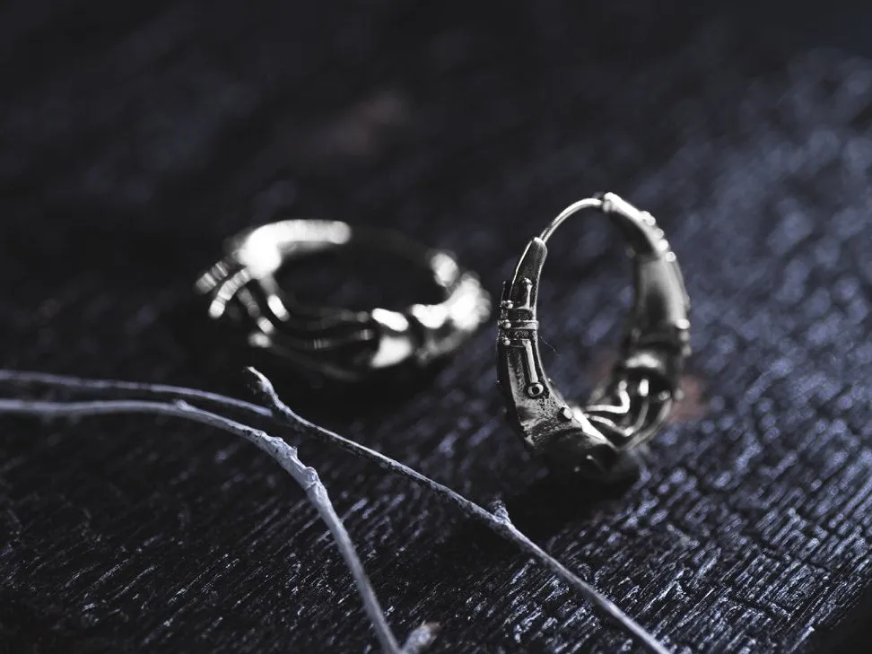 Silver Futuristic Hoop Earrings Cyberpunk Jewelry Unisex Everyday Wear SciFi Inspired Unique Tech Lover Gift