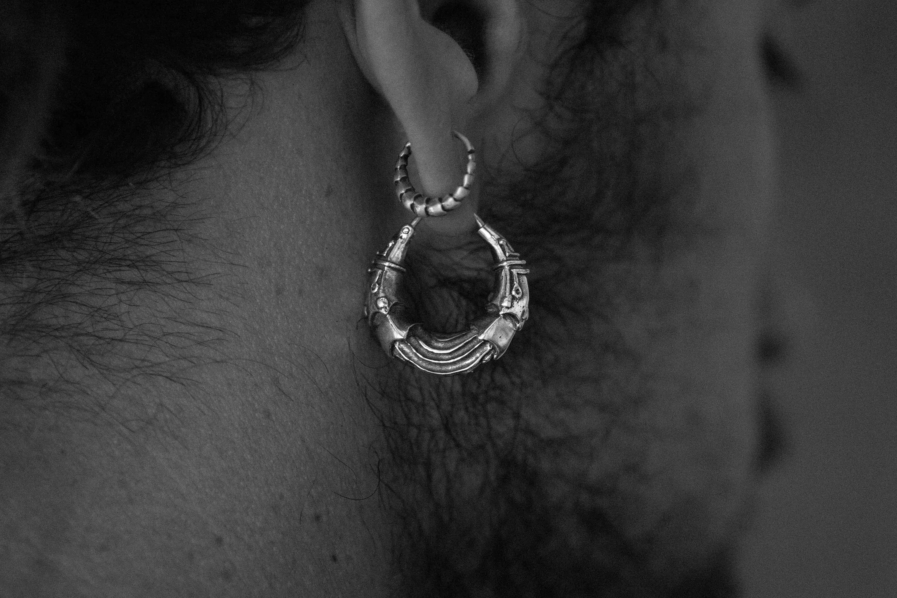 Silver Futuristic Hoop Earrings Cyberpunk Jewelry Unisex Everyday Wear SciFi Inspired Unique Tech Lover Gift