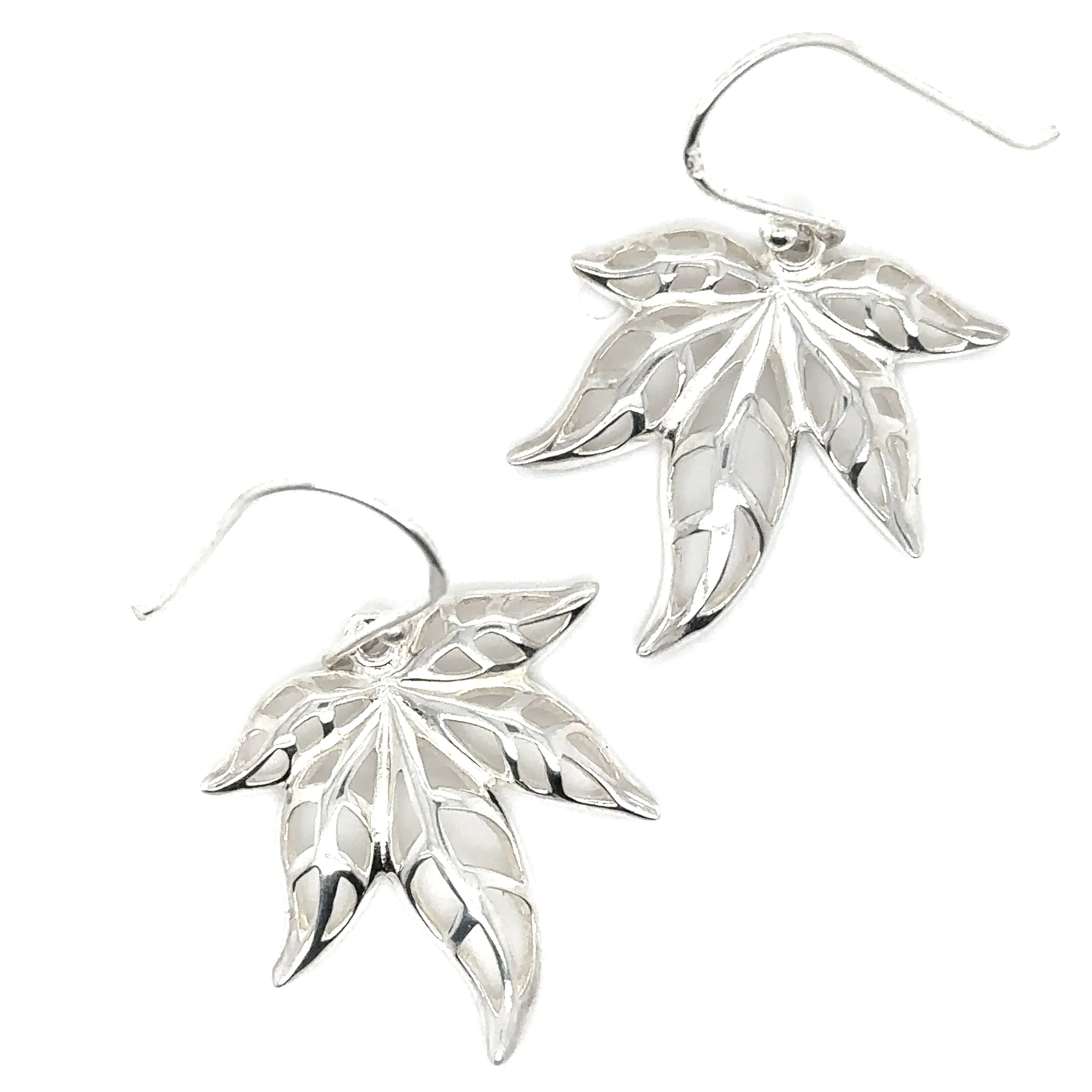 Silver Maple Leaves Dangle Earrings