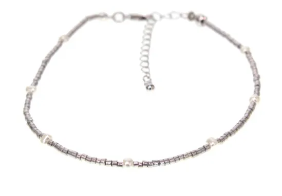 Silver Metallic Seed Bead Anklet