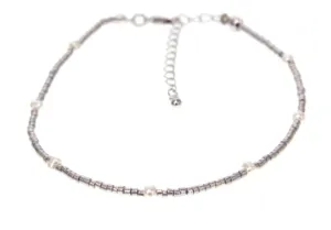 Silver Metallic Seed Bead Anklet