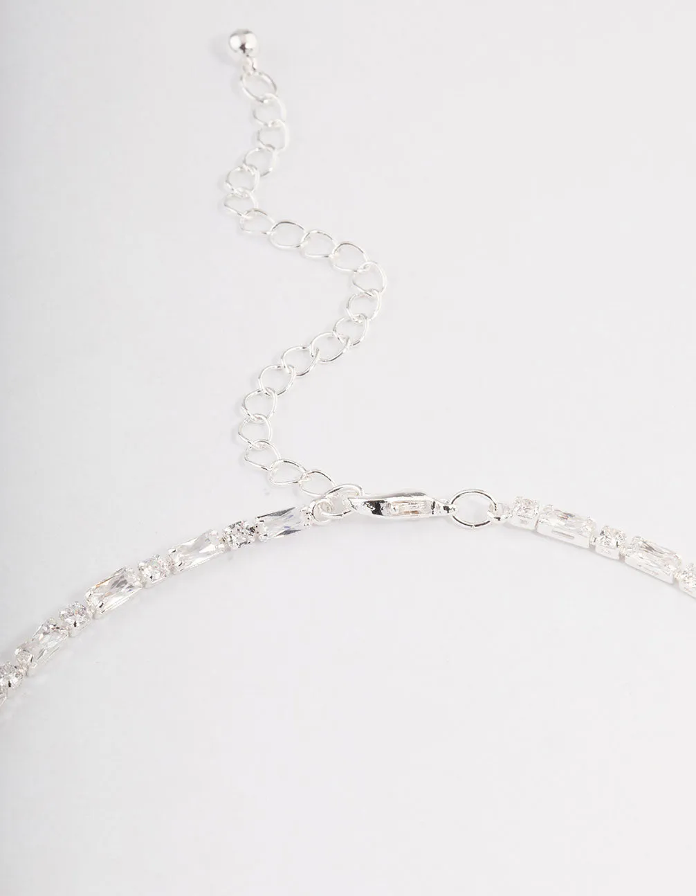 Silver Plated Cubic Zirconia Round & Baguette Tennis Necklace