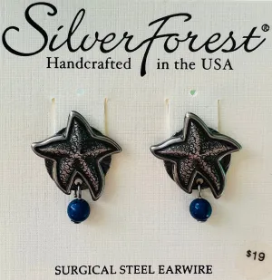 Silver Starfish w Blue Lapis ball
