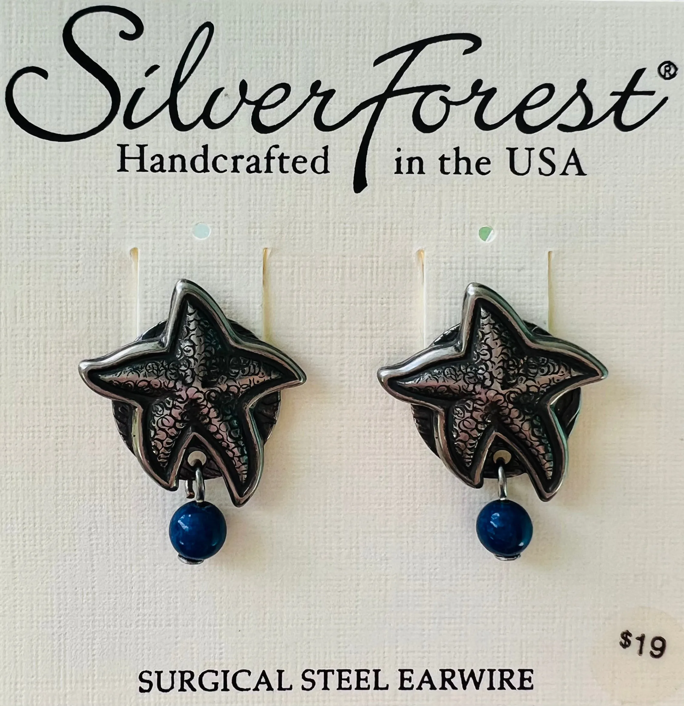 Silver Starfish w Blue Lapis ball