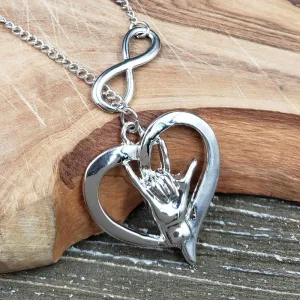Silvertone Love Sign Language Necklace