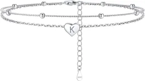 Silvora 925 Sterling Silver Anklets for Women Heart Anklet with Beaded Heart Initial Anklets for Womens