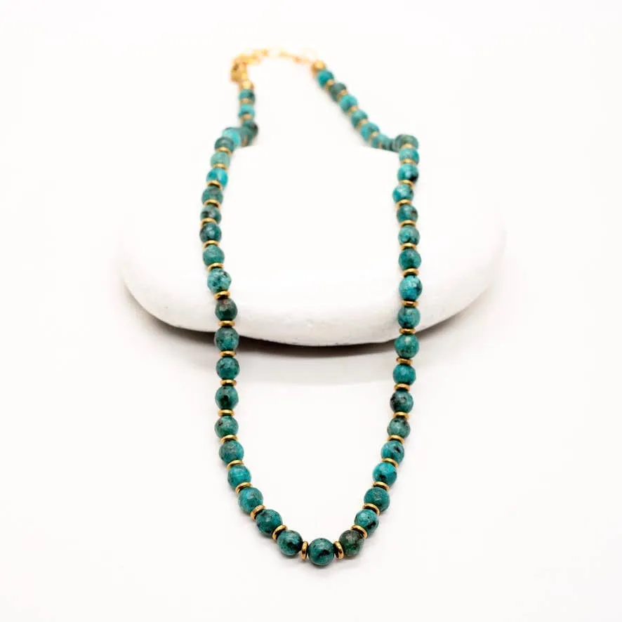 Simple Beaded 6mm Stone Necklace: Jasper