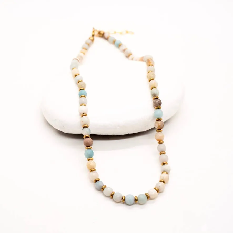 Simple Beaded 6mm Stone Necklace: Jasper
