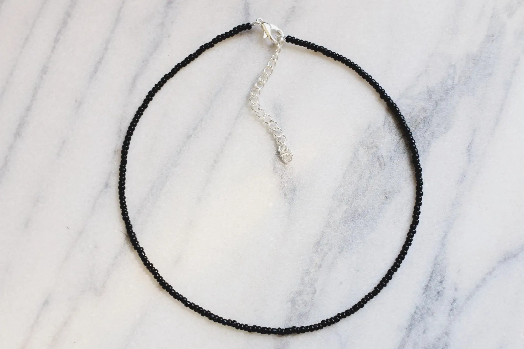 Simple Black Glass Beaded Choker Necklace