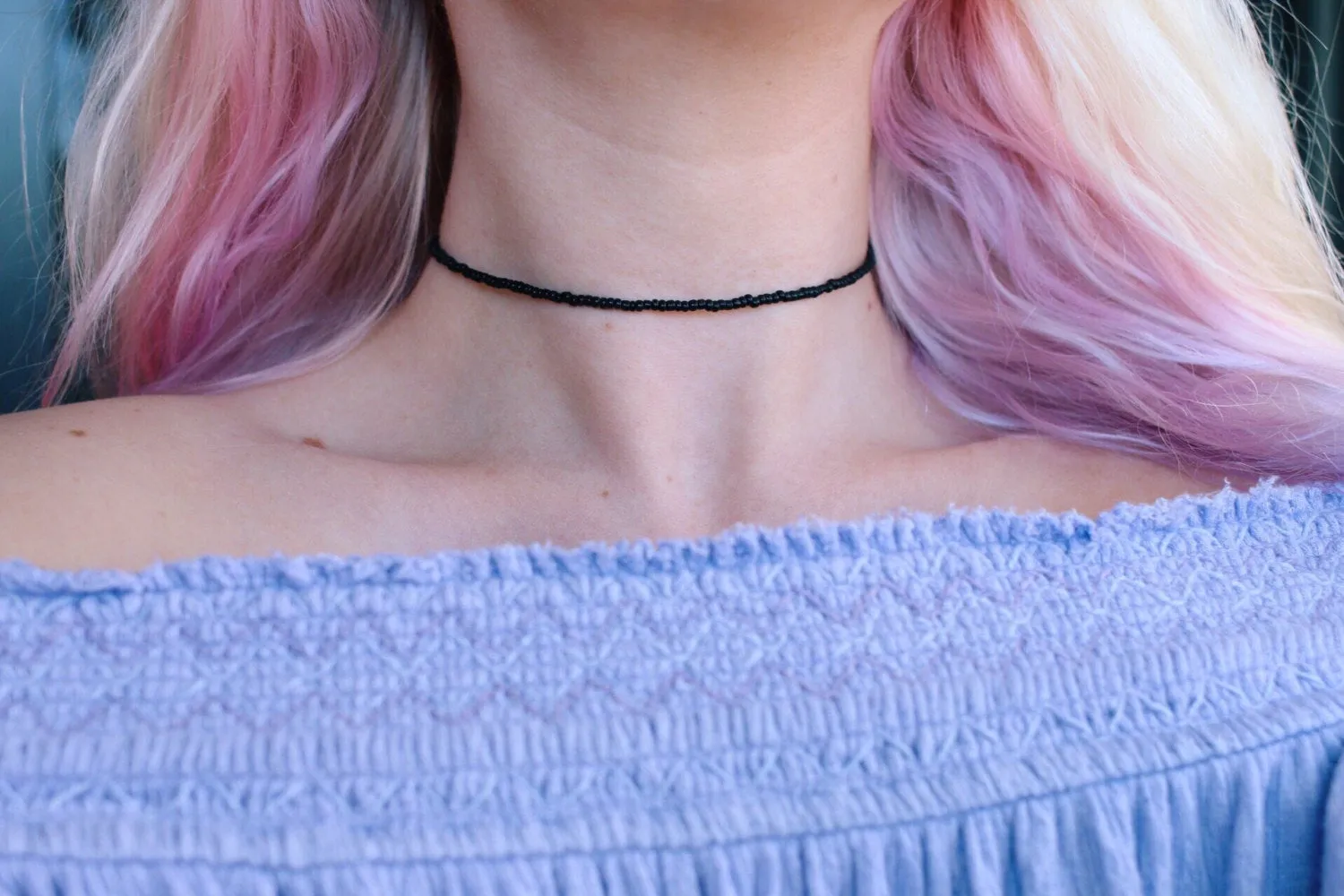 Simple Black Glass Beaded Choker Necklace