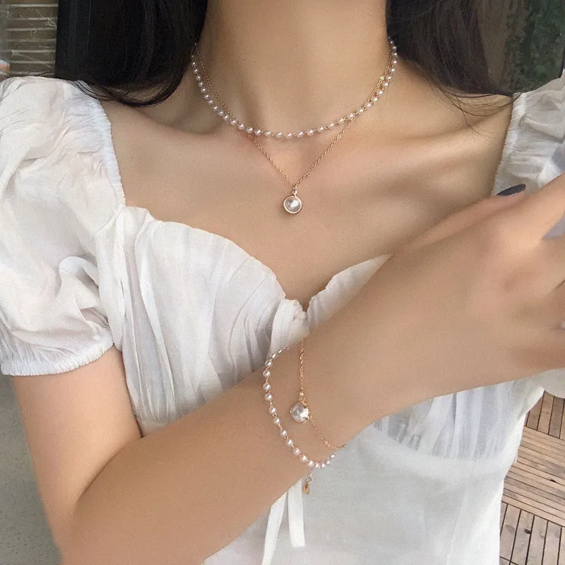 Simple Double Layer Pearl Necklace Female Tide Clavicle Chain