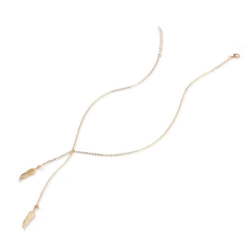 Simple Forest Alloy Gold Leaf Pendant Necklace