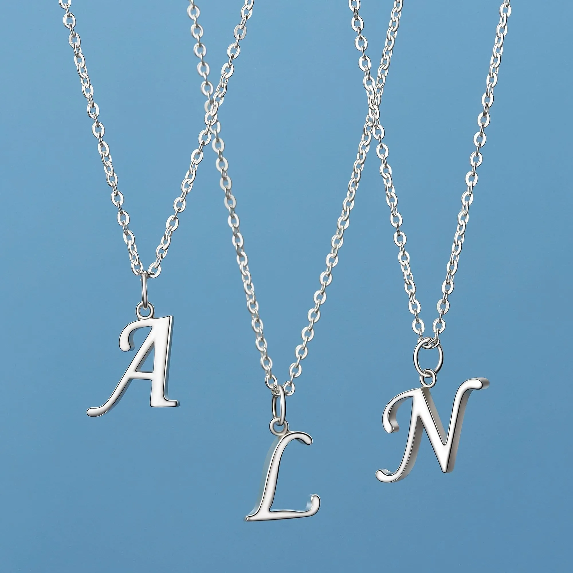 Simple Initial Necklaces Sterling Silver, 16"-18"
