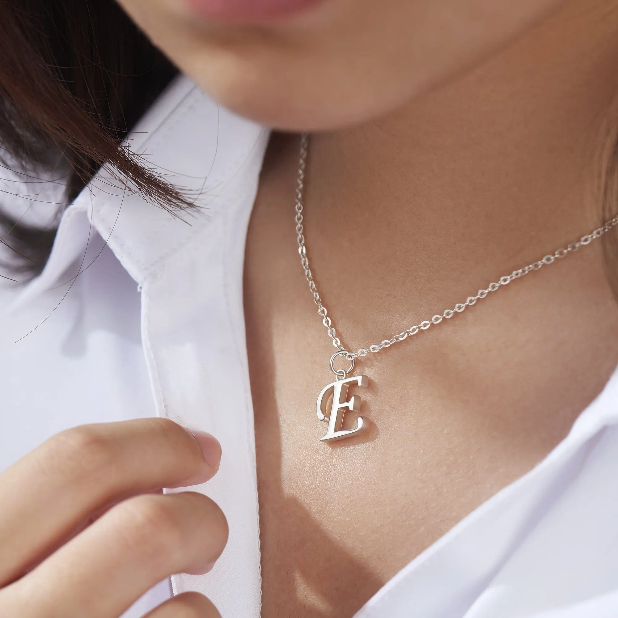 Simple Initial Necklaces Sterling Silver, 16"-18"
