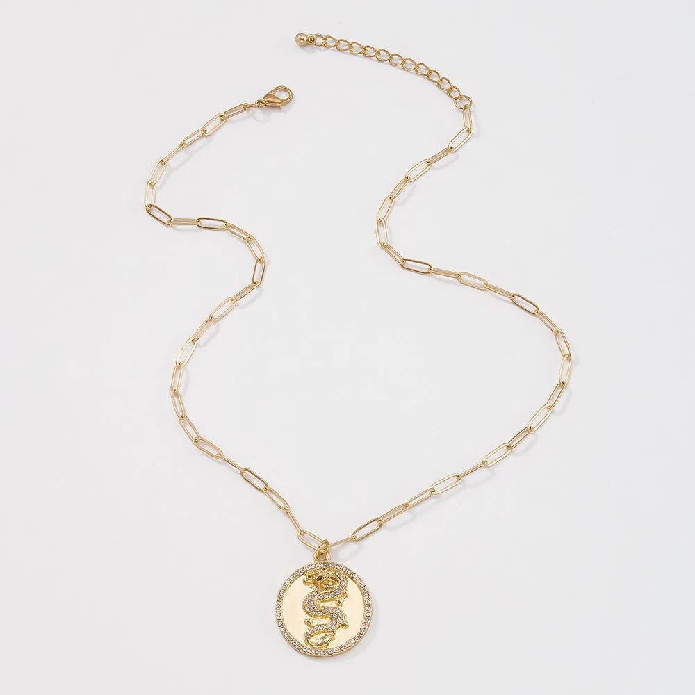 Simple Round Card Necklace Geometric Animal Diamond Cross Chain