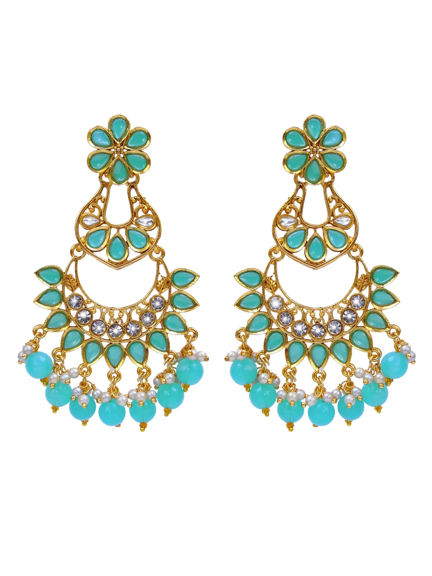 Sky-Blue Gold Plated Asymmetric Dangler Earrings - Ethnic Collection