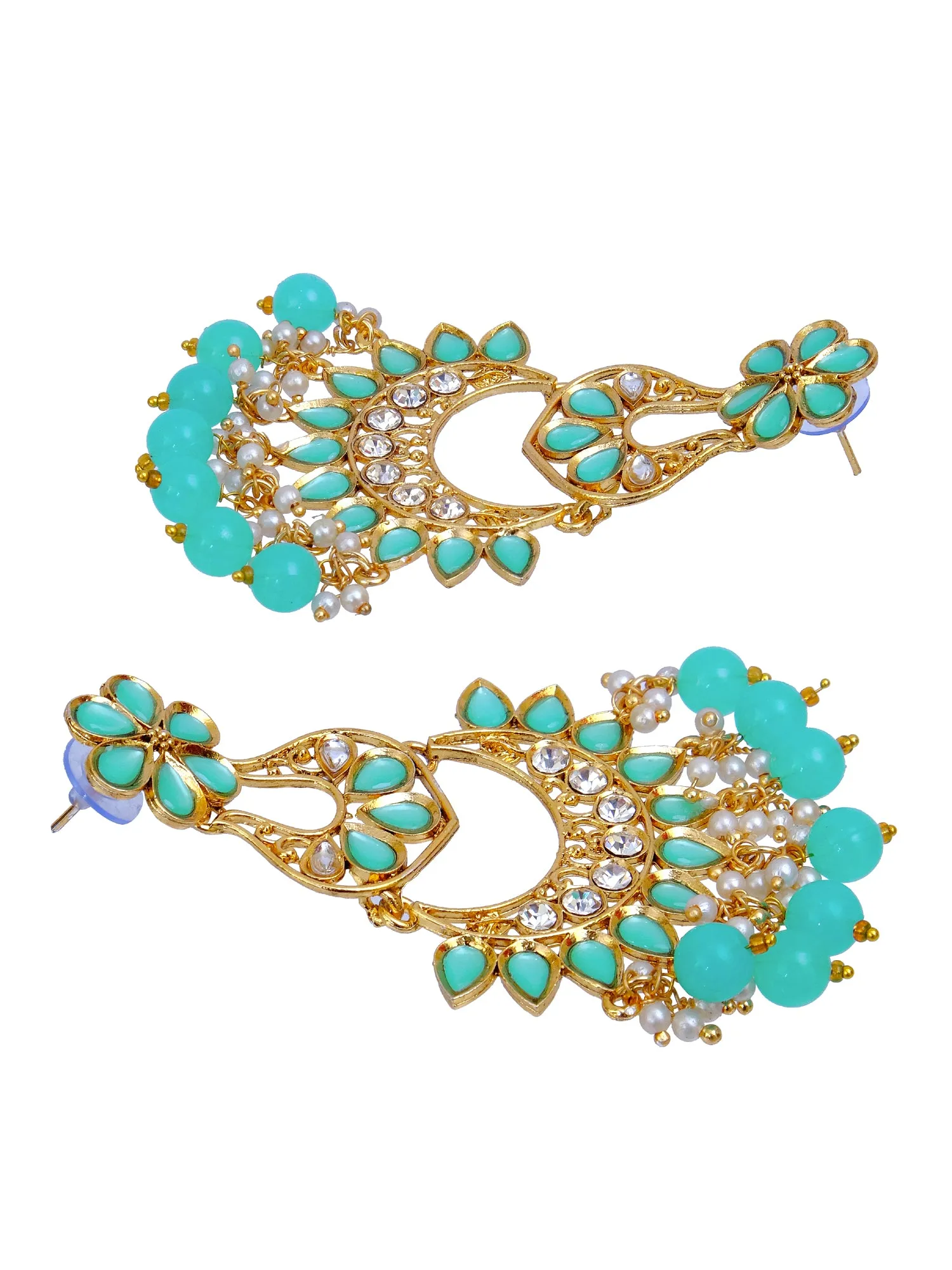 Sky-Blue Gold Plated Asymmetric Dangler Earrings - Ethnic Collection