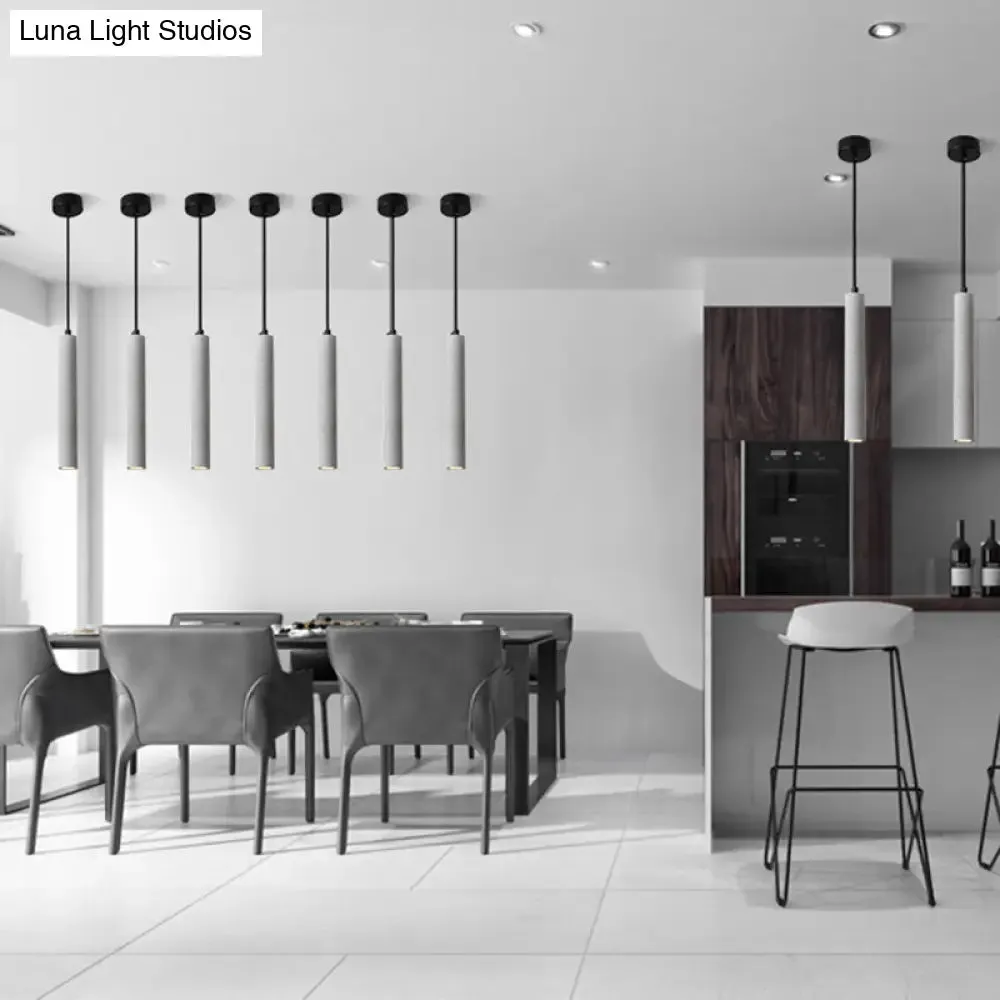 Sleek 1-Light Cement Tube Pendant Ceiling Light for Dining Room