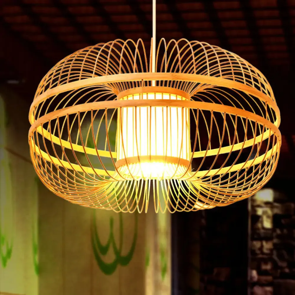 Sleek Bamboo Lantern Pendant Lamp with Modern Wood Shade