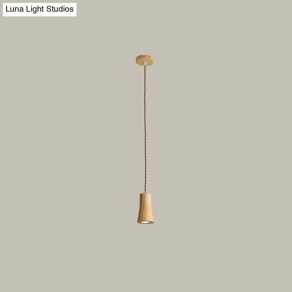 Sleek Geometric Wooden LED Ceiling Pendant Light in Beige - Perfect for Kitchen Suspension