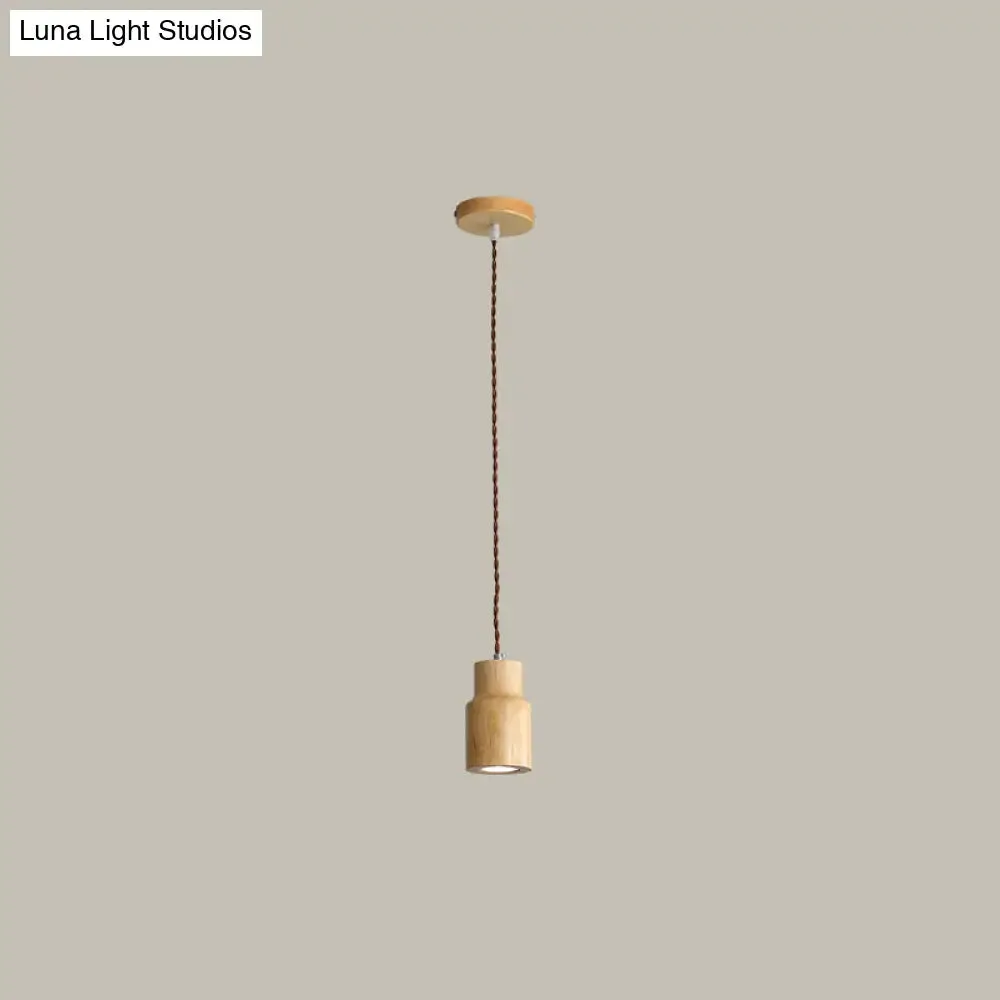 Sleek Geometric Wooden LED Ceiling Pendant Light in Beige - Perfect for Kitchen Suspension