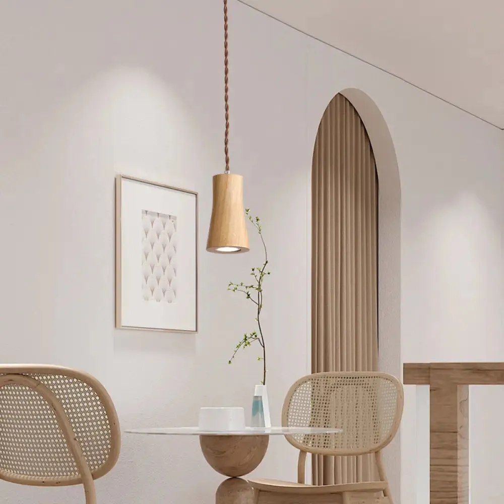 Sleek Geometric Wooden LED Ceiling Pendant Light in Beige - Perfect for Kitchen Suspension