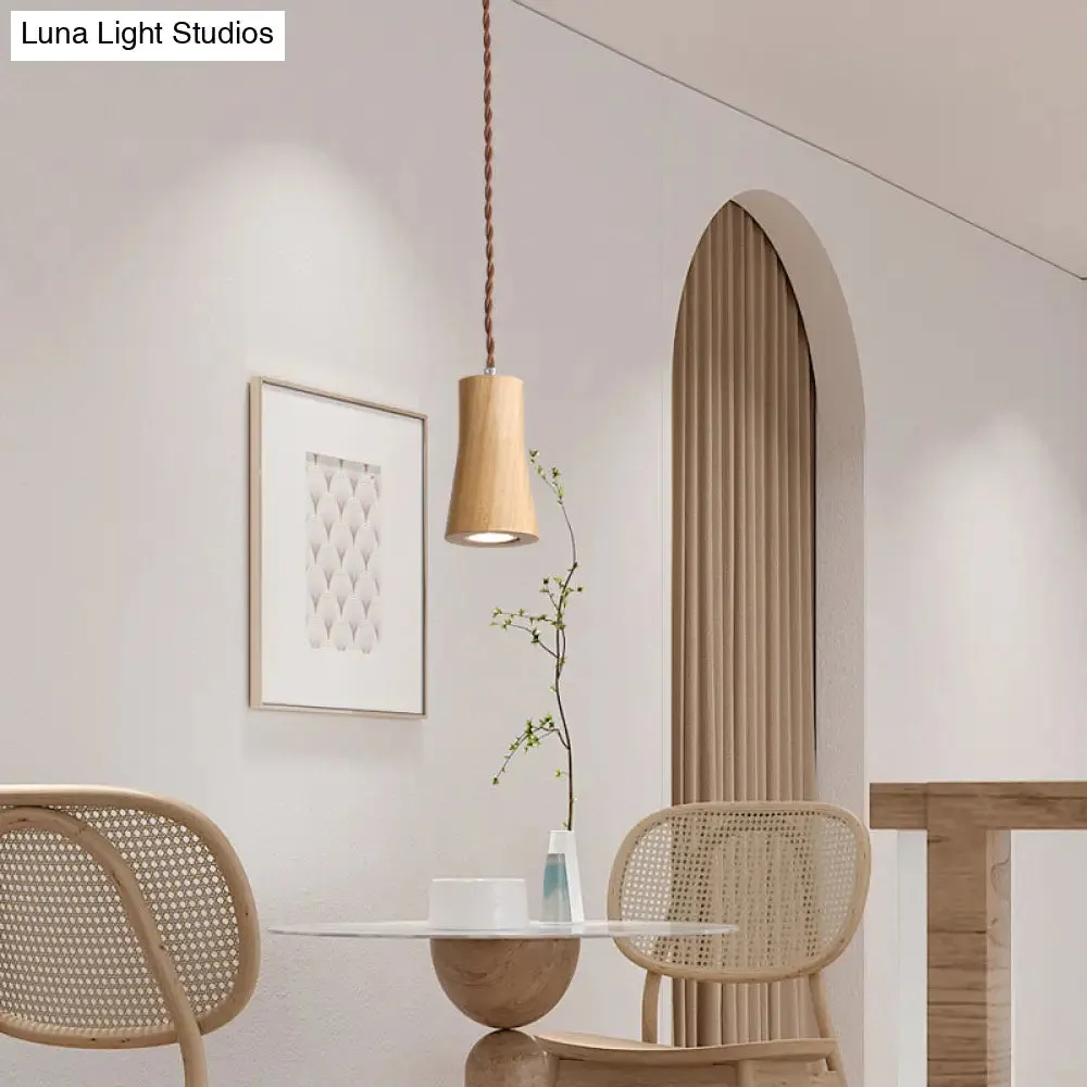 Sleek Geometric Wooden LED Ceiling Pendant Light in Beige - Perfect for Kitchen Suspension