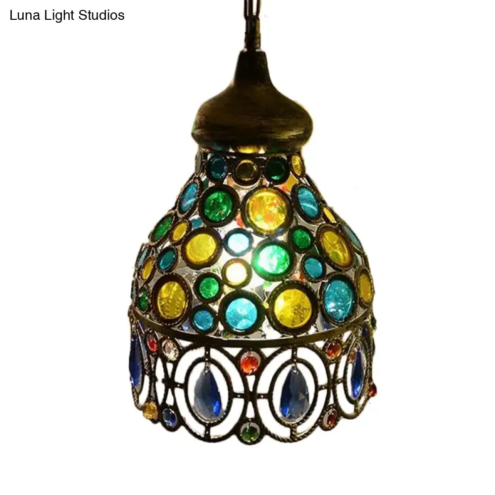 Sleek Green Pendant Light – Hollow Restaurant Suspension Lighting Décor, 1 Bulb