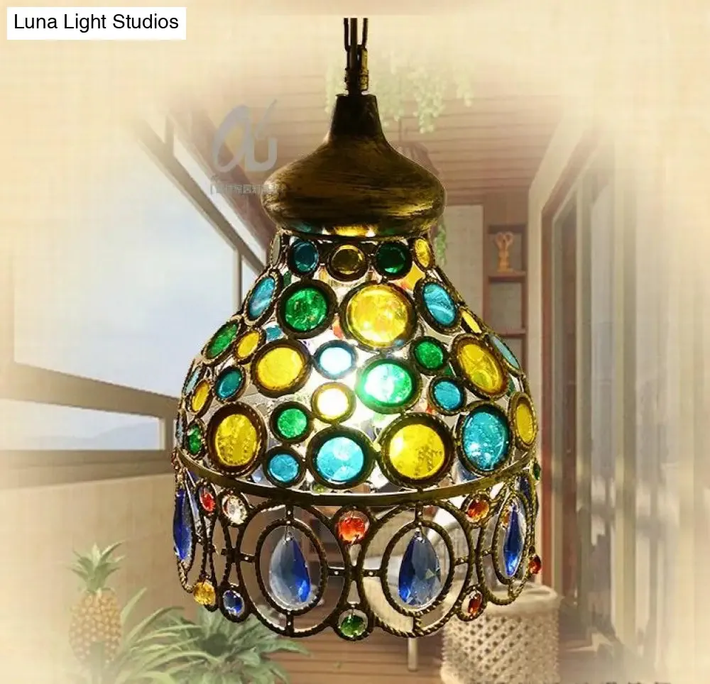 Sleek Green Pendant Light – Hollow Restaurant Suspension Lighting Décor, 1 Bulb