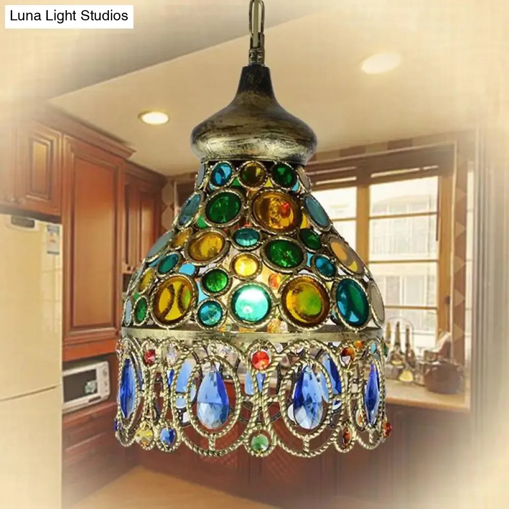 Sleek Green Pendant Light – Hollow Restaurant Suspension Lighting Décor, 1 Bulb