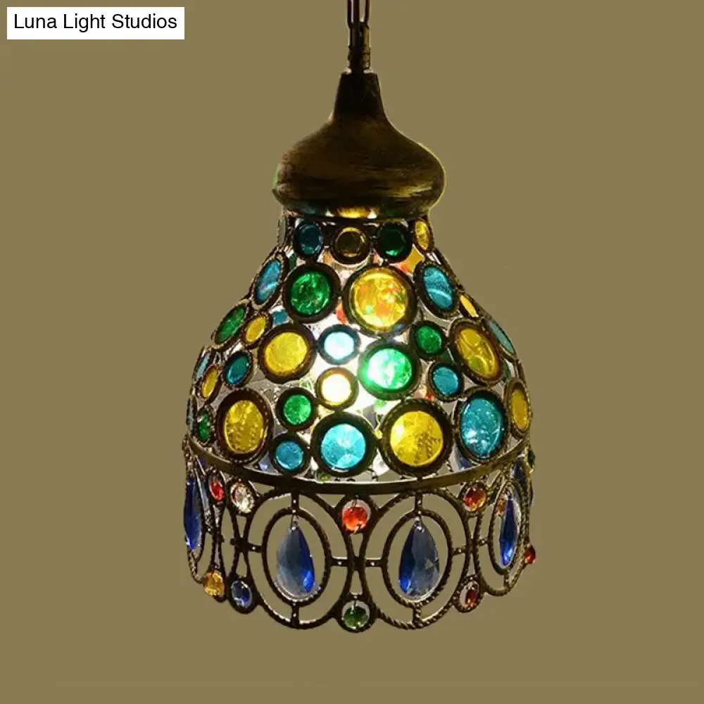 Sleek Green Pendant Light – Hollow Restaurant Suspension Lighting Décor, 1 Bulb