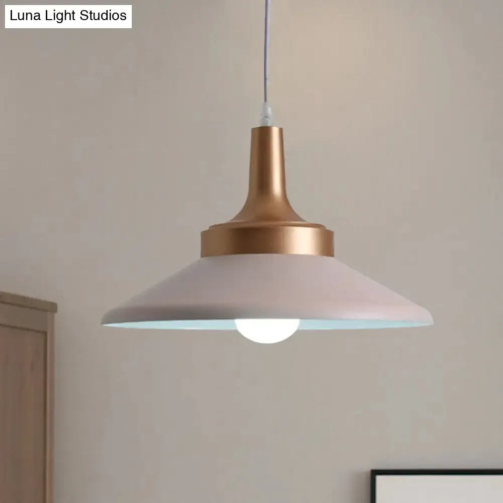 Sleek Pink Saucer Suspension Light - Minimal Metal 1-Head Ceiling Hang Fixture, 12"/14" Width