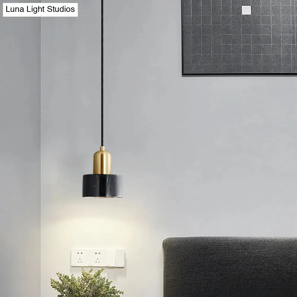Sleek Round Shade Pendant Light with Marble Accent – Ideal for Elegant Dining Rooms
