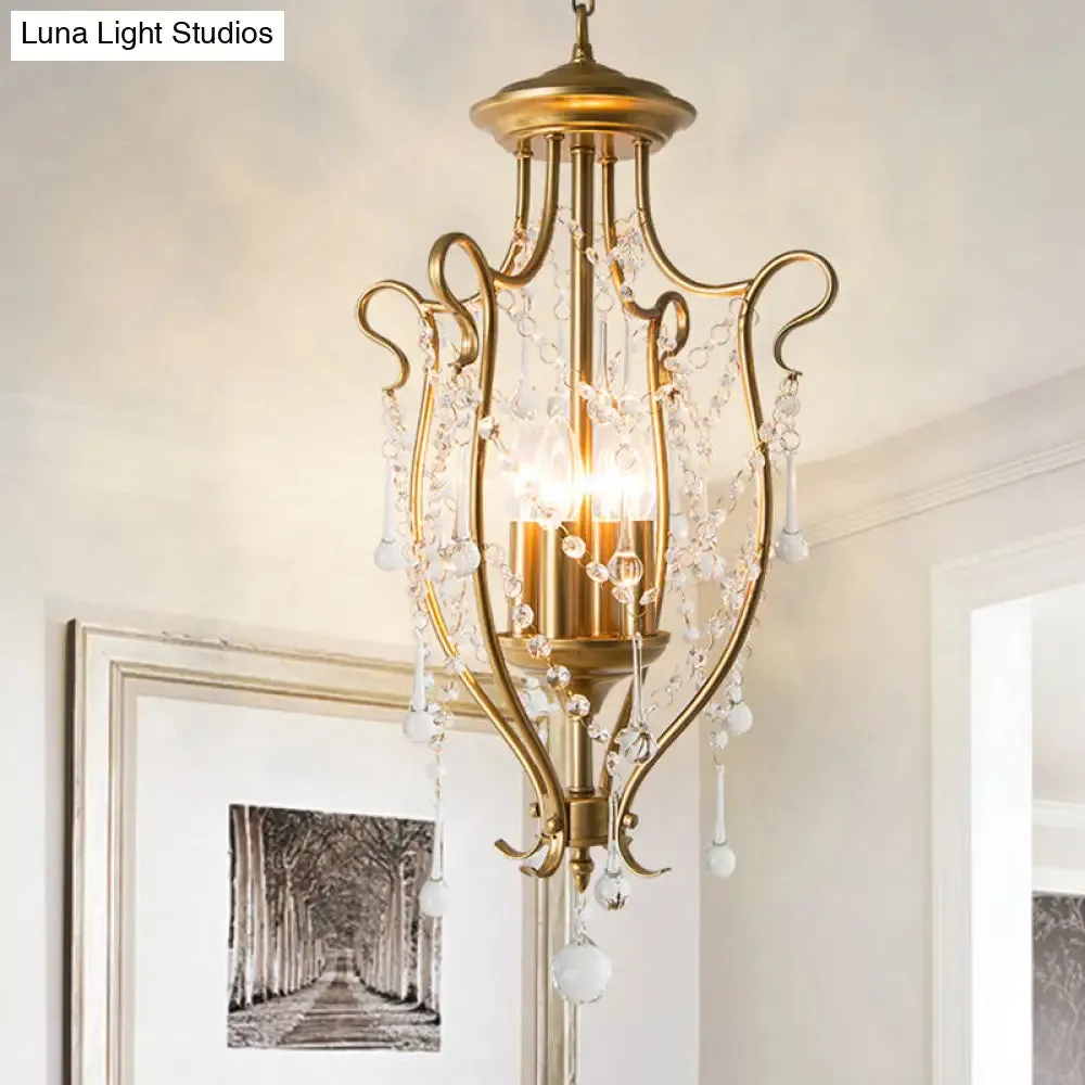 Sleek Swirled Iron Pendant Light with Crystal Stands for Dinning Hall