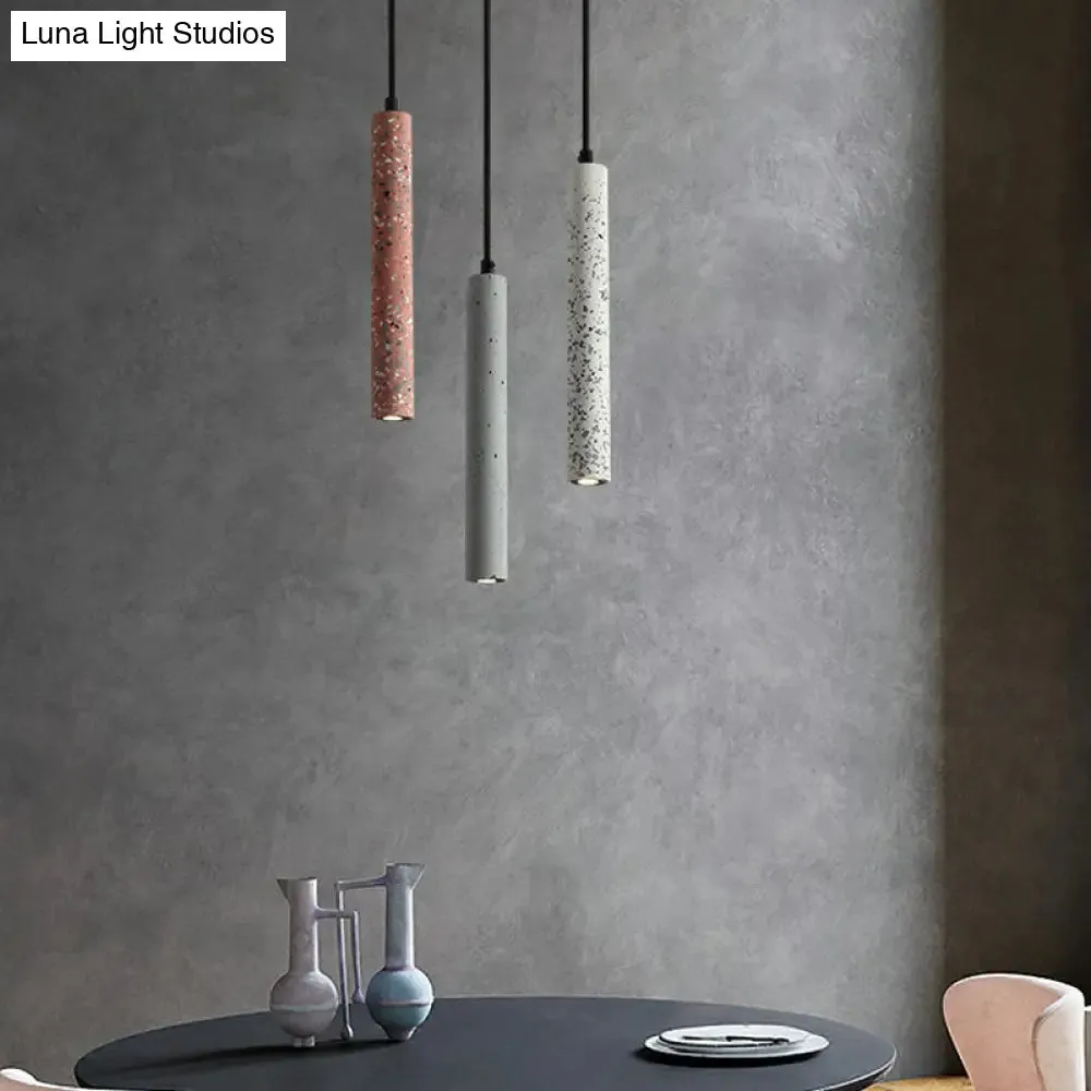 Sleek Terrazzo LED Suspension Light: Tubular Bedside Down Lighting Pendant with Simplicity Fixture