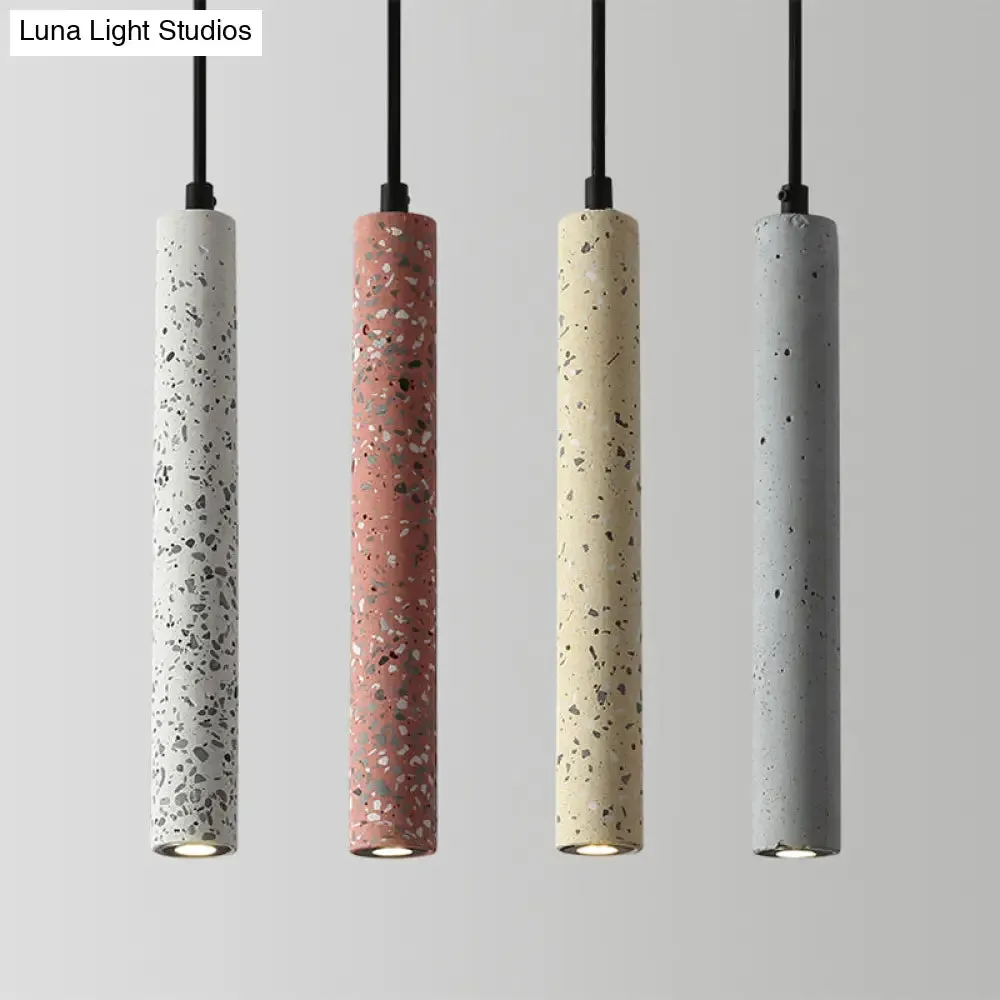 Sleek Terrazzo LED Suspension Light: Tubular Bedside Down Lighting Pendant with Simplicity Fixture