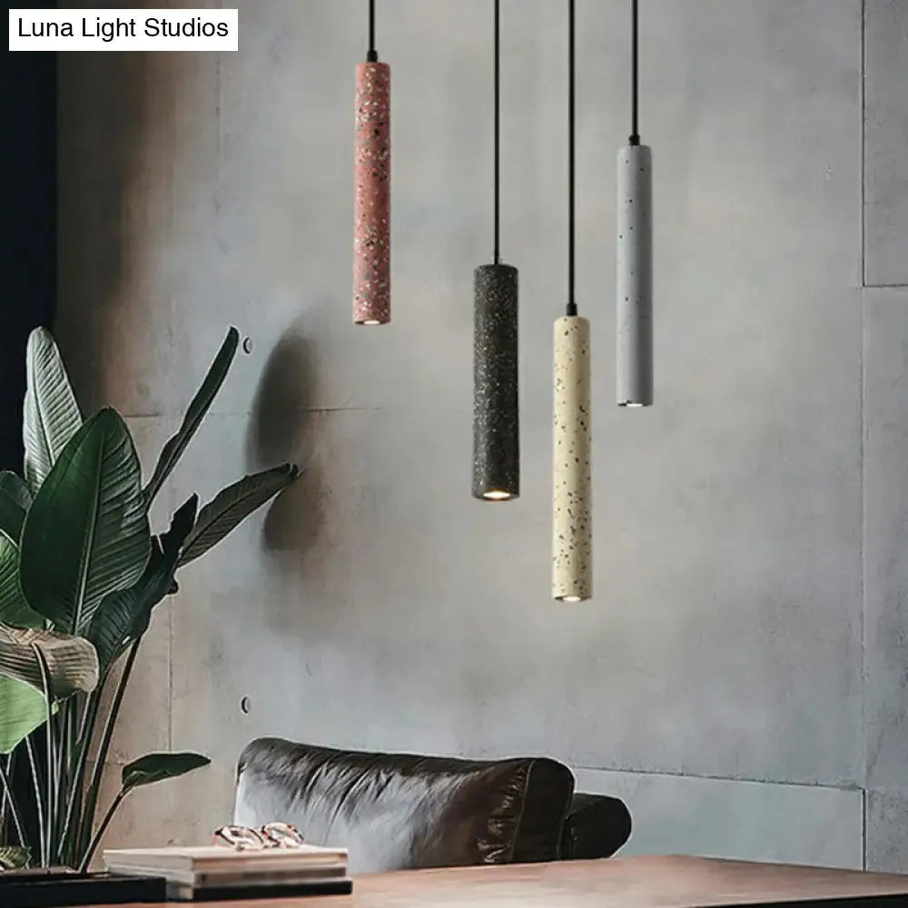 Sleek Terrazzo LED Suspension Light: Tubular Bedside Down Lighting Pendant with Simplicity Fixture