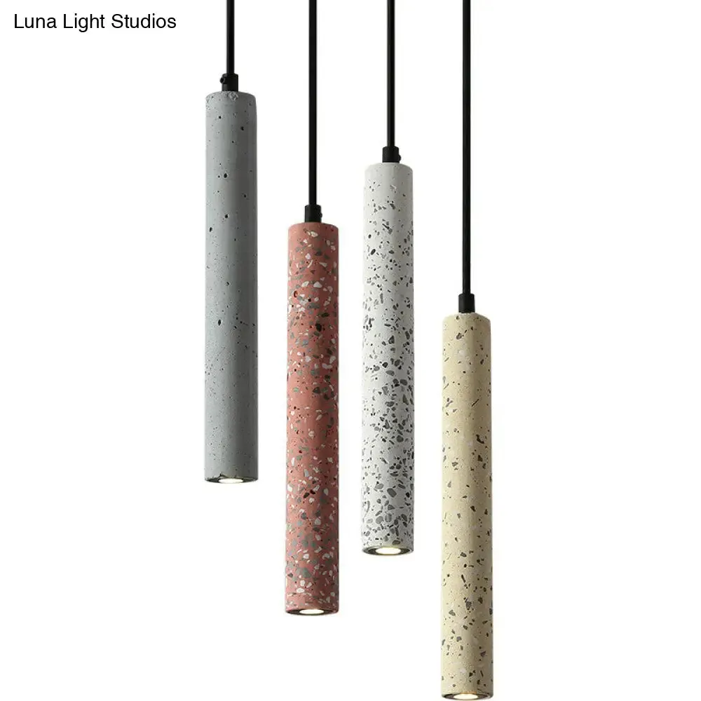 Sleek Terrazzo LED Suspension Light: Tubular Bedside Down Lighting Pendant with Simplicity Fixture