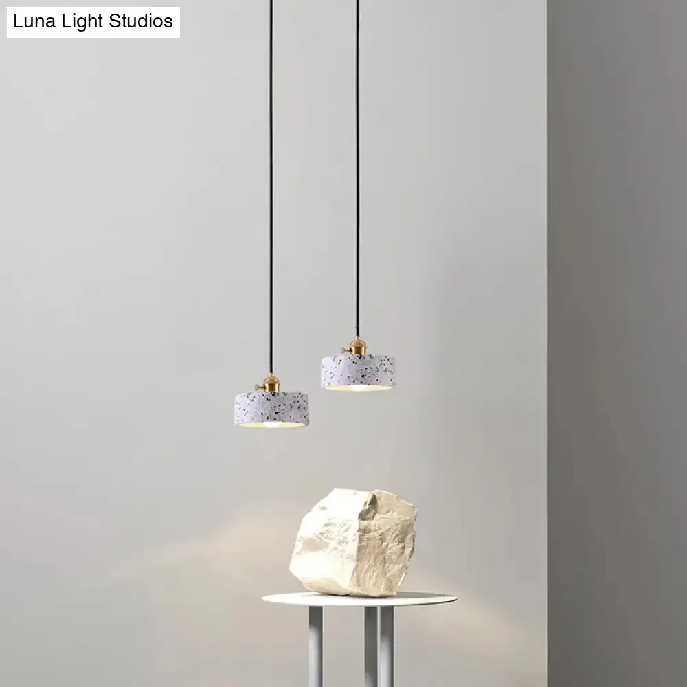 Sleek Terrazzo Single Pendant Lamp: Round Bedside Hanging Light Fixture with Rotary Switch