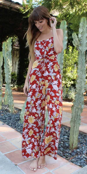 Sleeveless Red Floral Jumpsuit