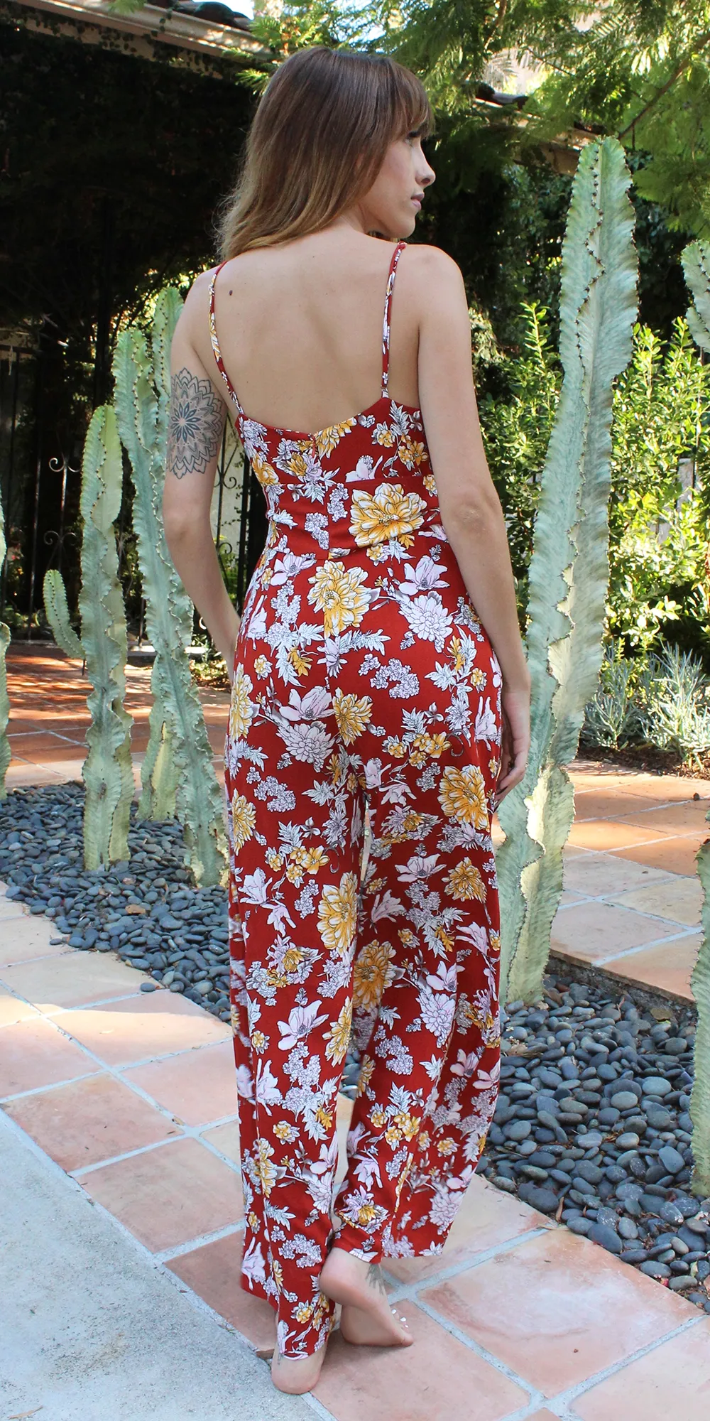 Sleeveless Red Floral Jumpsuit