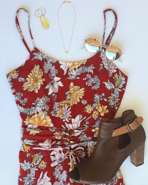 Sleeveless Red Floral Jumpsuit
