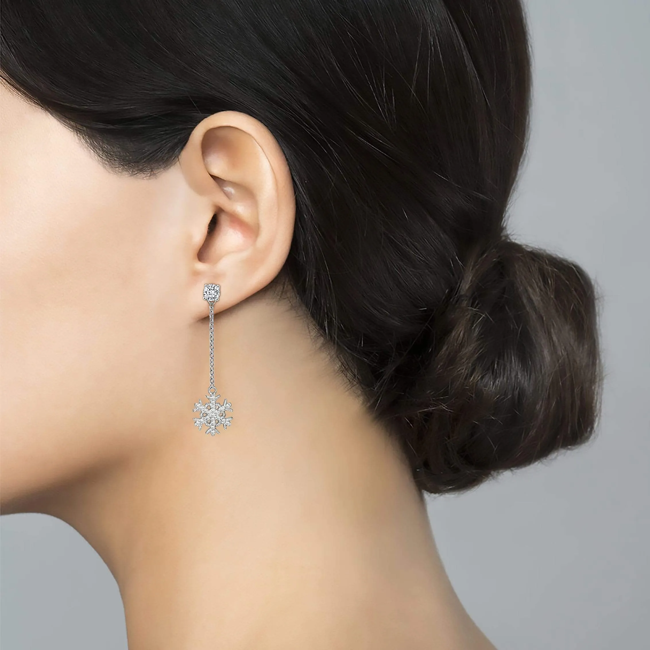 Snowflake Drop Earrings Sterling Silver