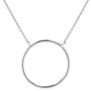 Solid 14k White Gold Polished Simple Circle of Life Necklace with Lobster Claw Clasp (16" to 18" Adjustable Chain)