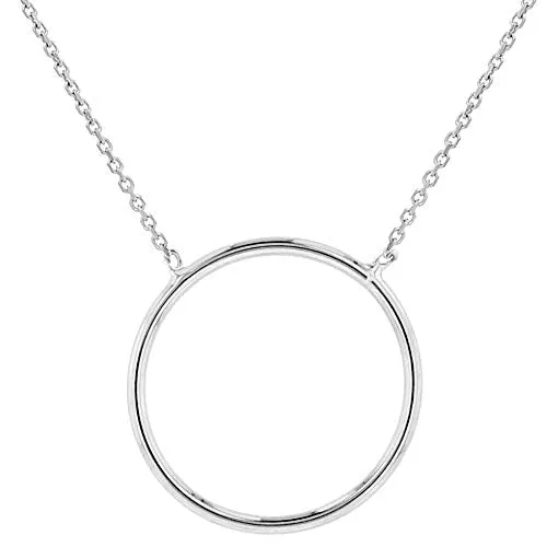 Solid 14k White Gold Polished Simple Circle of Life Necklace with Lobster Claw Clasp (16" to 18" Adjustable Chain)