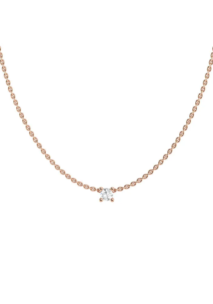 Solitaire 18K Rose Gold Necklace w. Lab-Grown Diamond