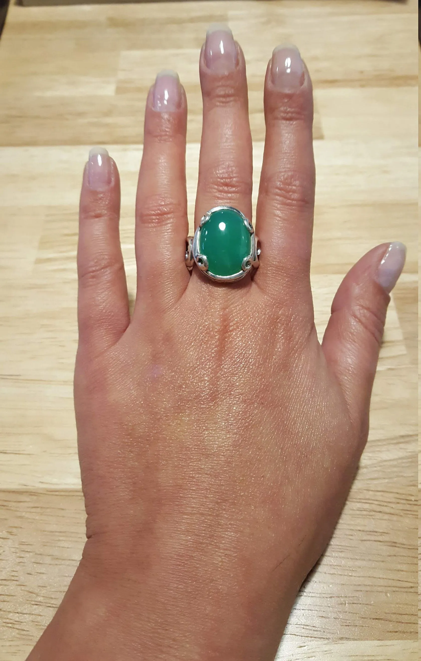 Solitaire Chrysoprase Silver Ring, Natural Chrysoprase Ring, Statement Silver Ring