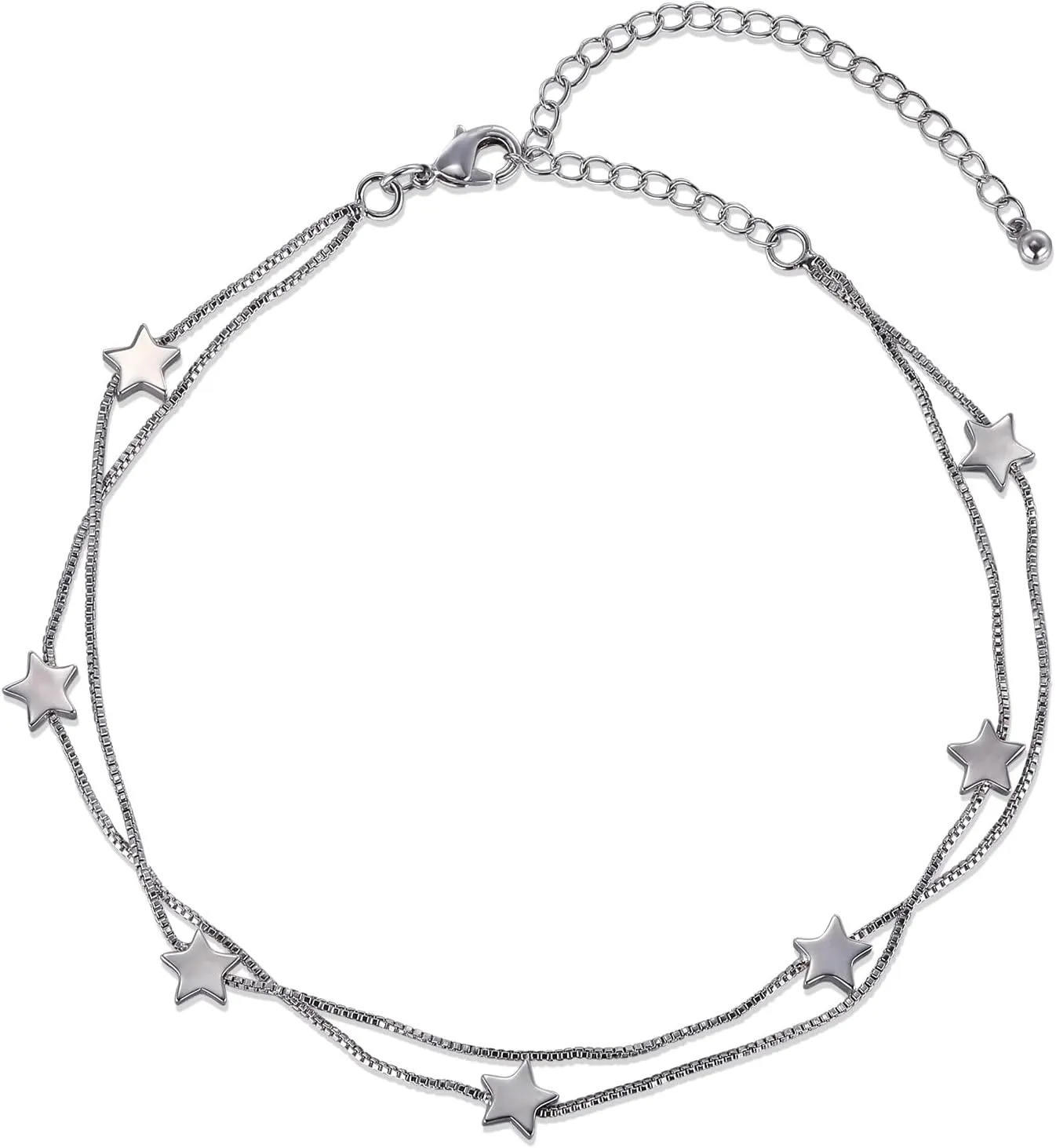 Stainless Steel Dainty Double Layered Anklets for Women Star Anklet Adjustable Anklet Jewelry Gifts for Women