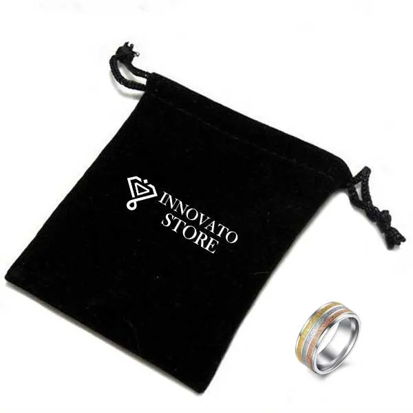 Stainless Steel High Polished Shiny Ring for Women with Three Colors Gold Silver and Pink Shiny Lines Inlay