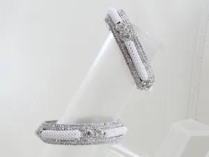 Statement bracelet bangle: Silver finish white stone and bead bangle. "Milky Way"- Gift for wife or girlfriend: Indian, handmade american diamond bangle bracelet.  From Artikrti.